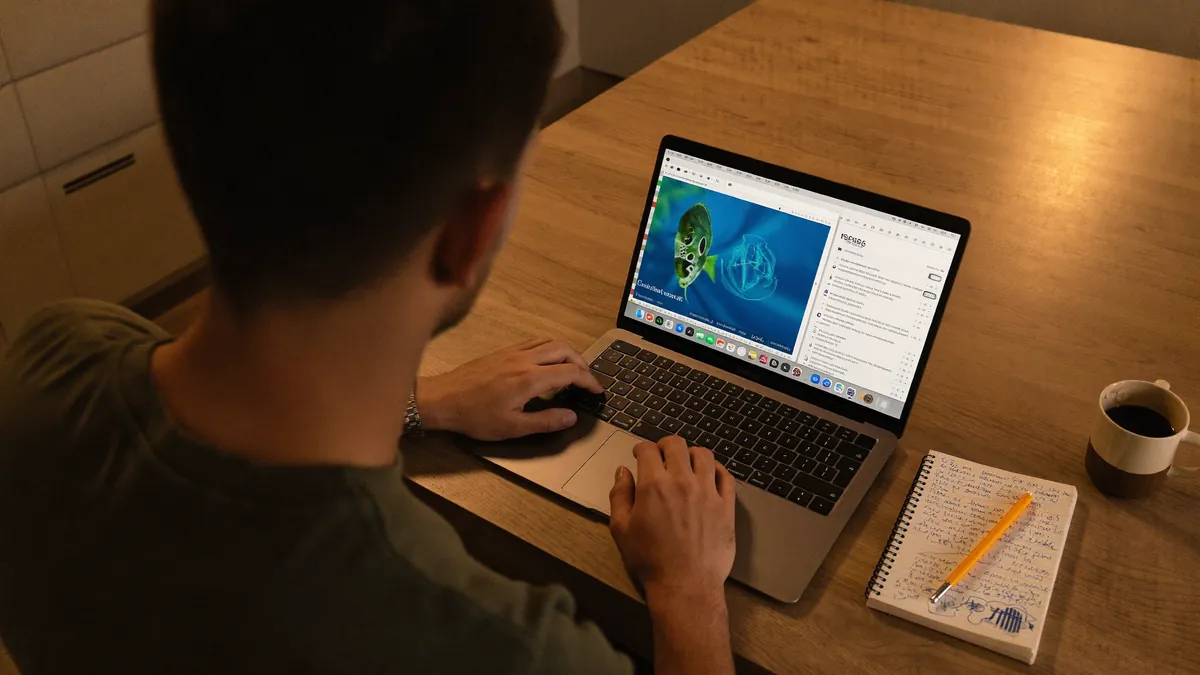 Person lernt am Laptop für die Fischerprüfung